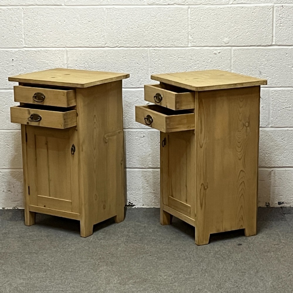 Pair Of Large Twin Drawer Antique Pine Bedside Cupboards View III