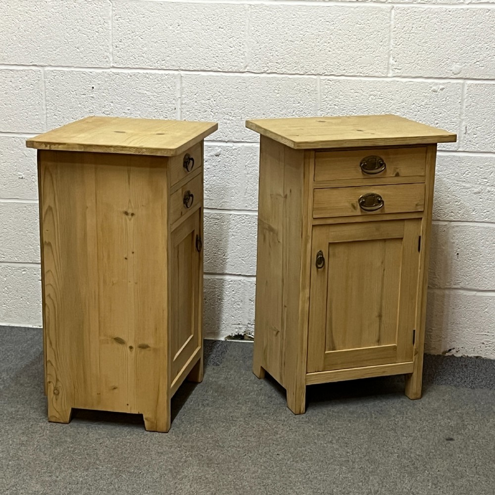 Pair Of Large Twin Drawer Antique Pine Bedside Cupboards View IV