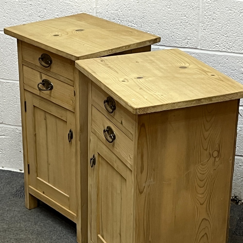 Pair Of Large Twin Drawer Antique Pine Bedside Cupboards View V