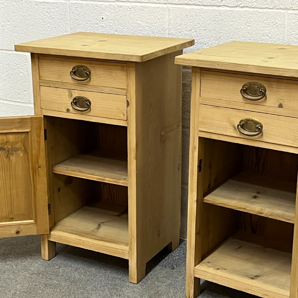Pair Of Large Twin Drawer Antique Pine Bedside Cupboards View VII