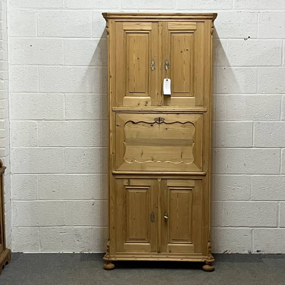 Tall Old Pine Post Office Cupboard With Writing Slope 
