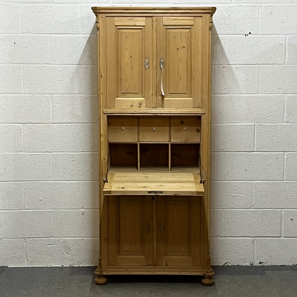Tall Old Pine Post Office Cupboard With Writing Slope  View II