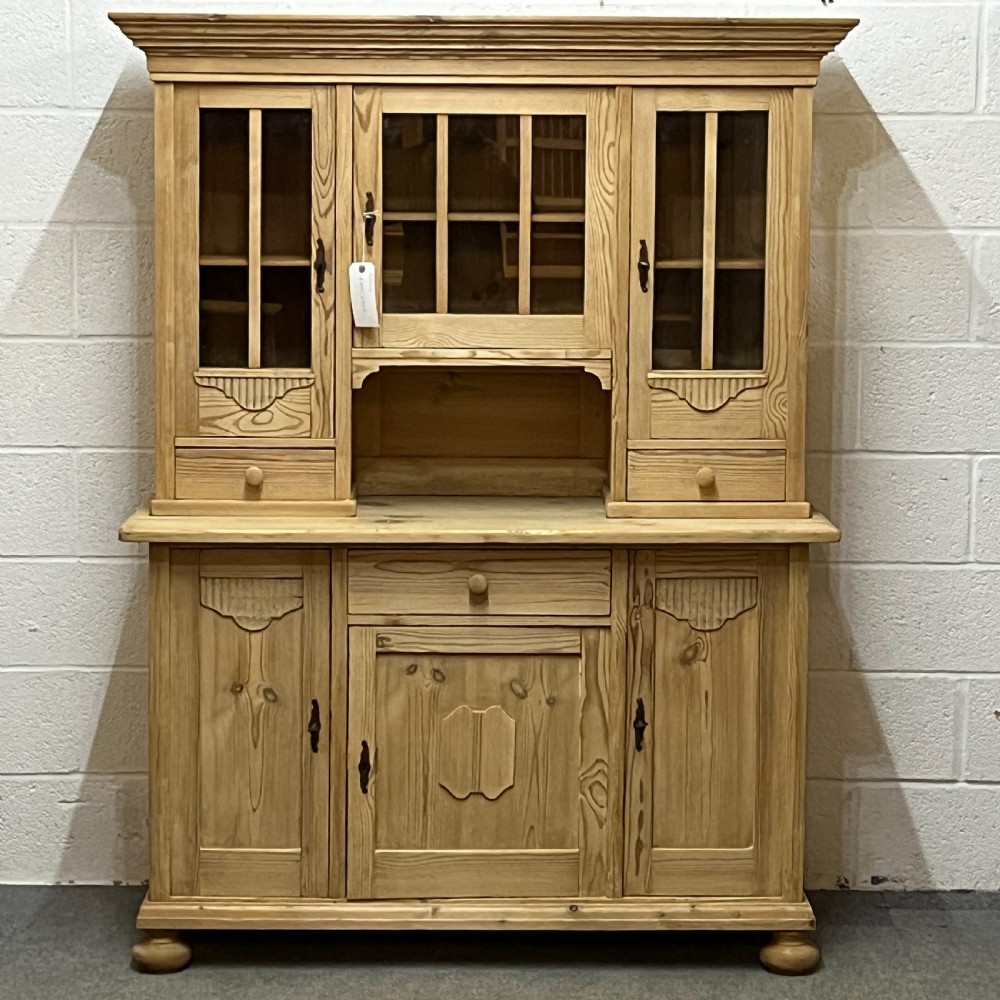 East German 1930s Pine Dresser with Partial Glazing