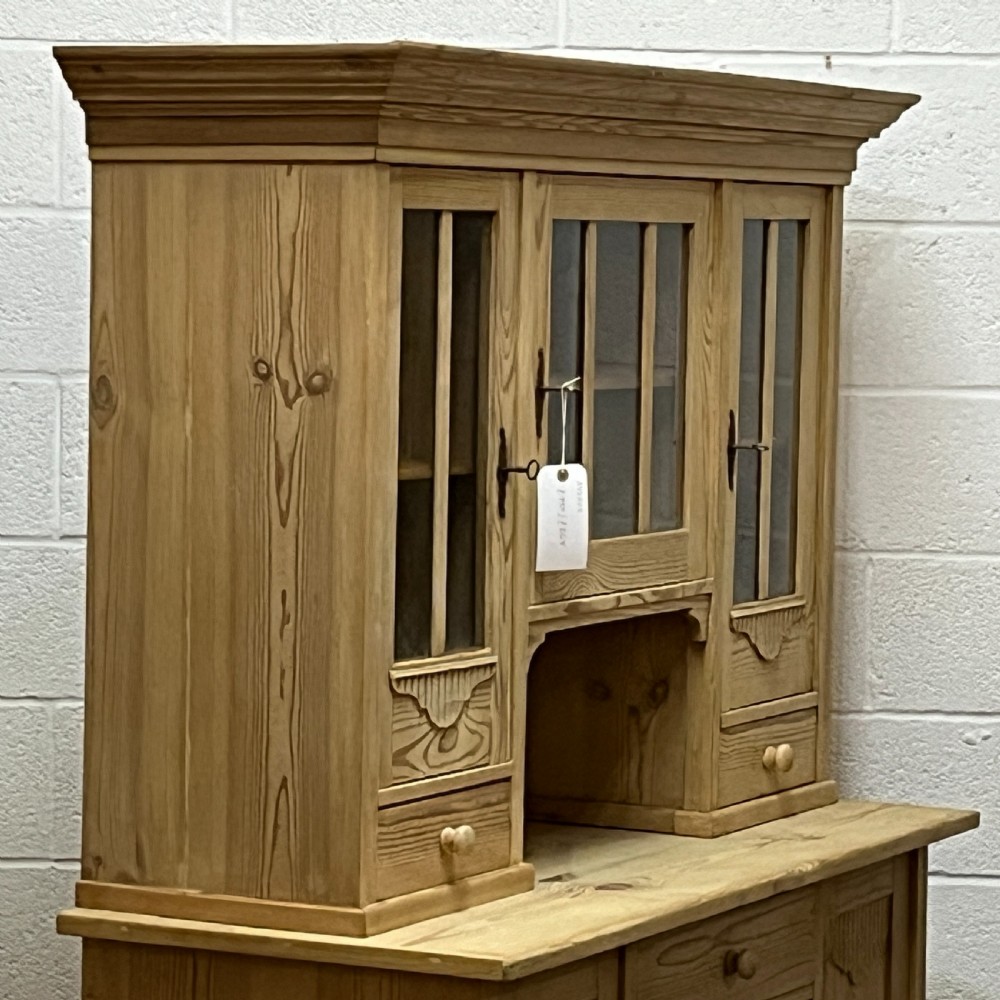 East German 1930s Pine Dresser with Partial Glazing View IV