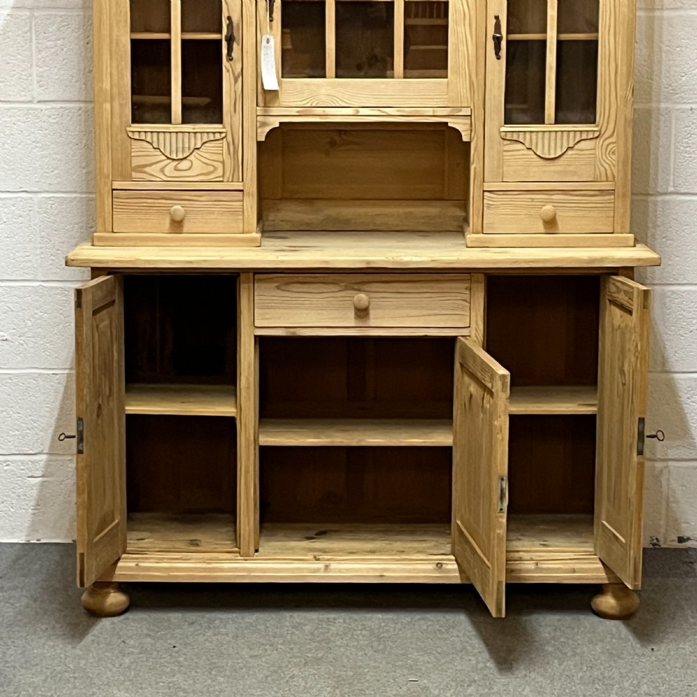East German 1930s Pine Dresser with Partial Glazing View IX