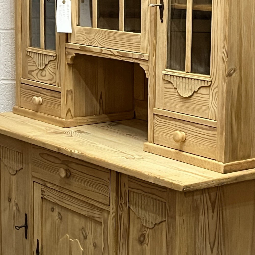 East German 1930s Pine Dresser with Partial Glazing View XII