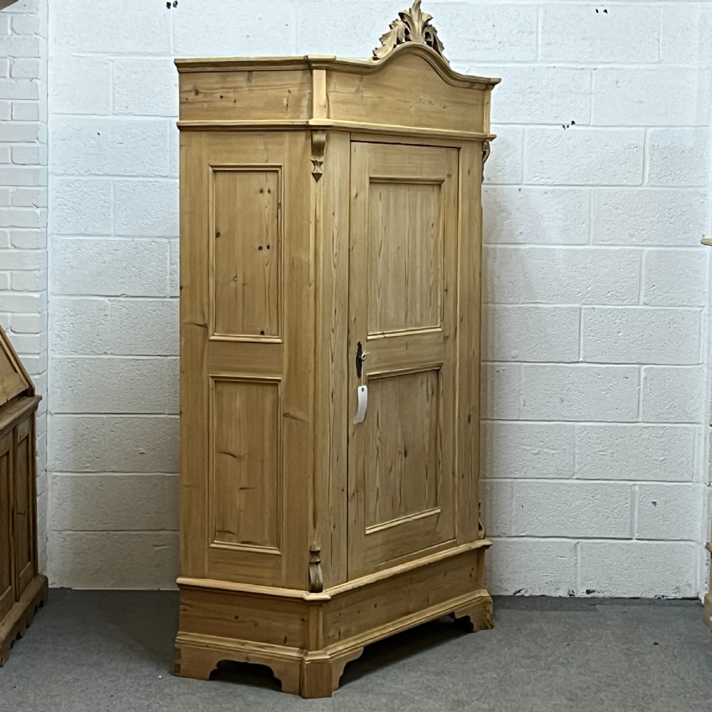 Antique Pine Wardrobe with Single Door and Ornate Crown View II