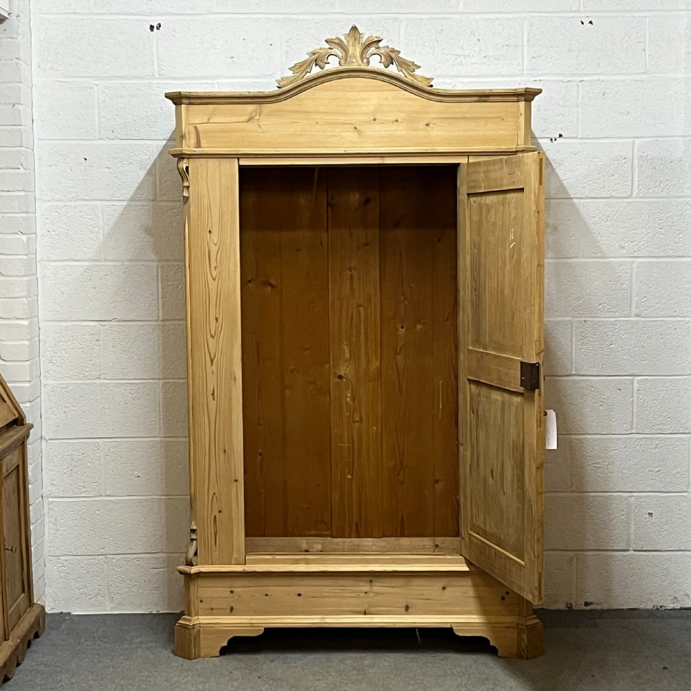 Antique Pine Wardrobe with Single Door and Ornate Crown View IV