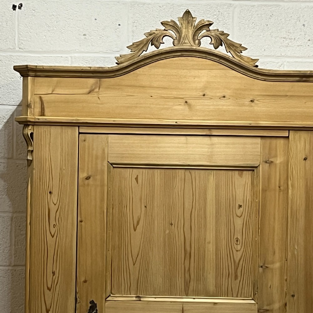 Antique Pine Wardrobe with Single Door and Ornate Crown View V