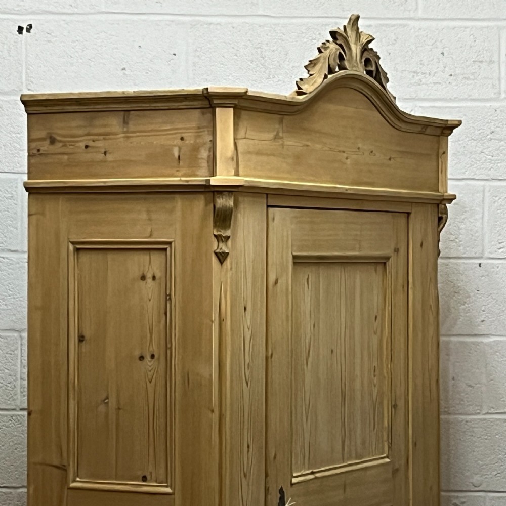Antique Pine Wardrobe with Single Door and Ornate Crown View VI