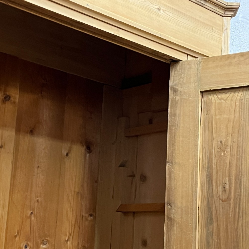 Antique Pine Wardrobe with Single Door and Ornate Crown View VIII
