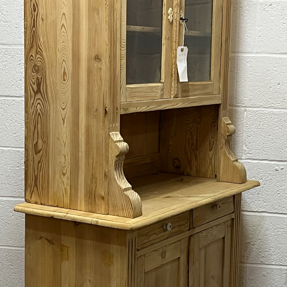 Old Pine Dresser With Glazed Top Doors View V