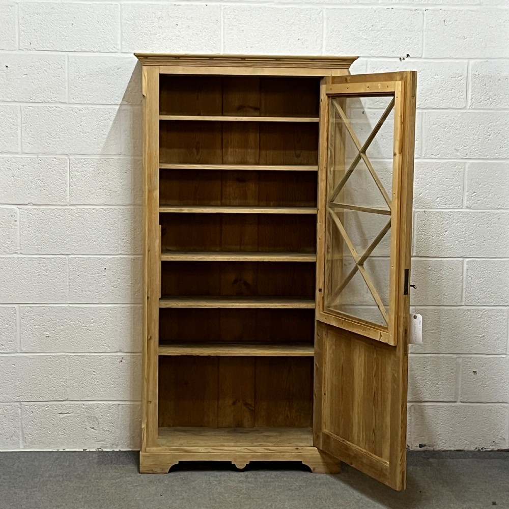 Tall, Slender Old Pine Cupboard With Glazed Door View II