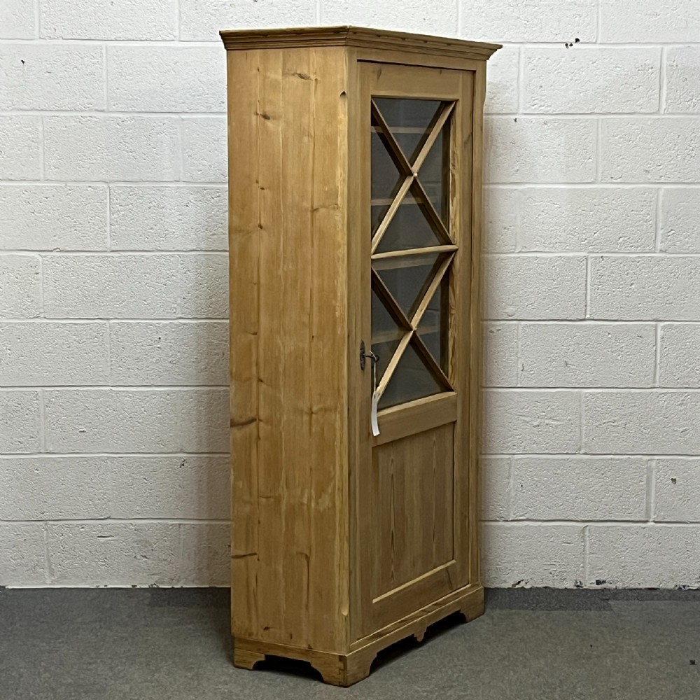 Tall, Slender Old Pine Cupboard With Glazed Door View III