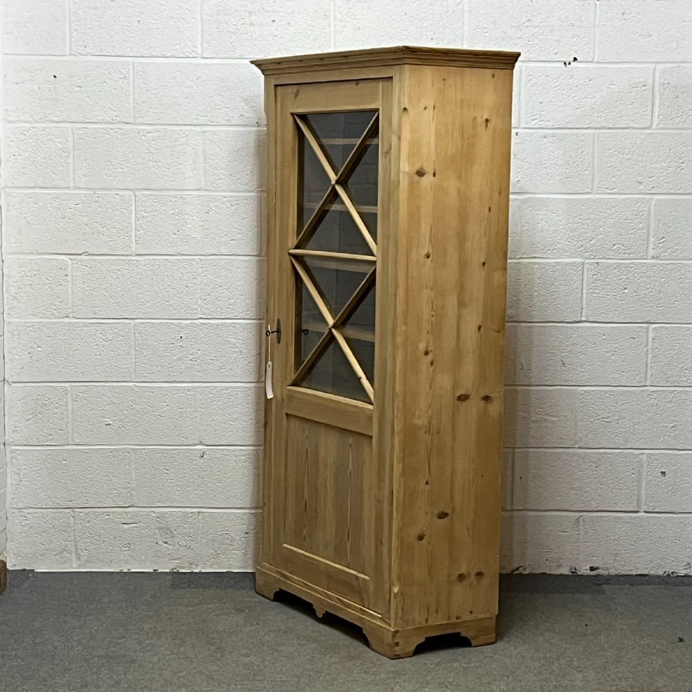 Tall, Slender Old Pine Cupboard With Glazed Door View IV