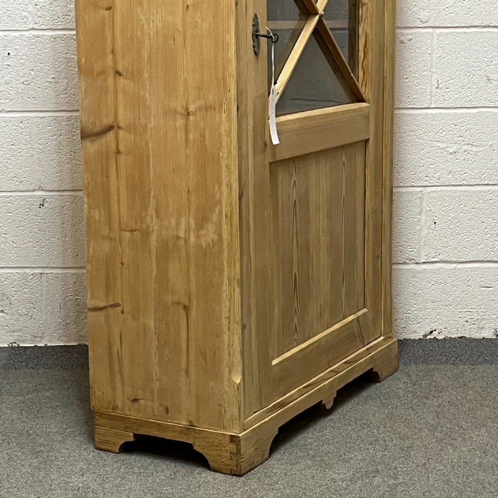 Tall, Slender Old Pine Cupboard With Glazed Door View V