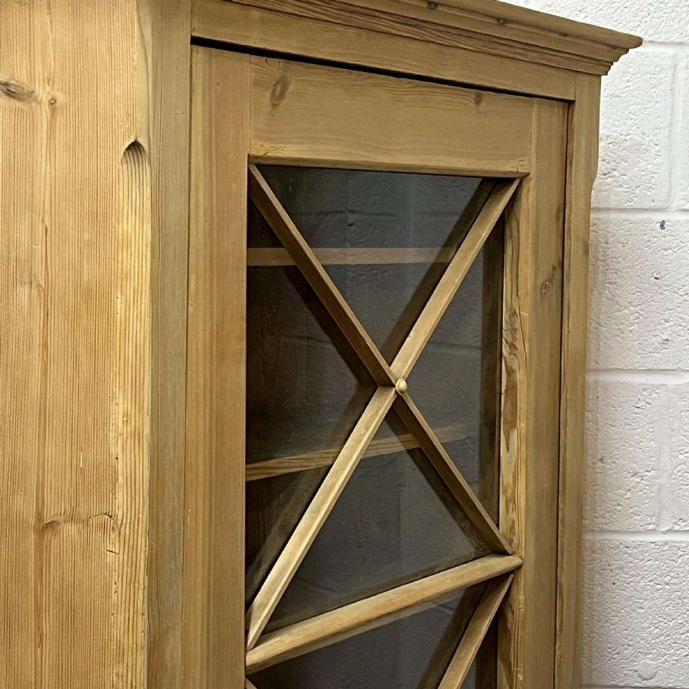 Tall, Slender Old Pine Cupboard With Glazed Door View VI