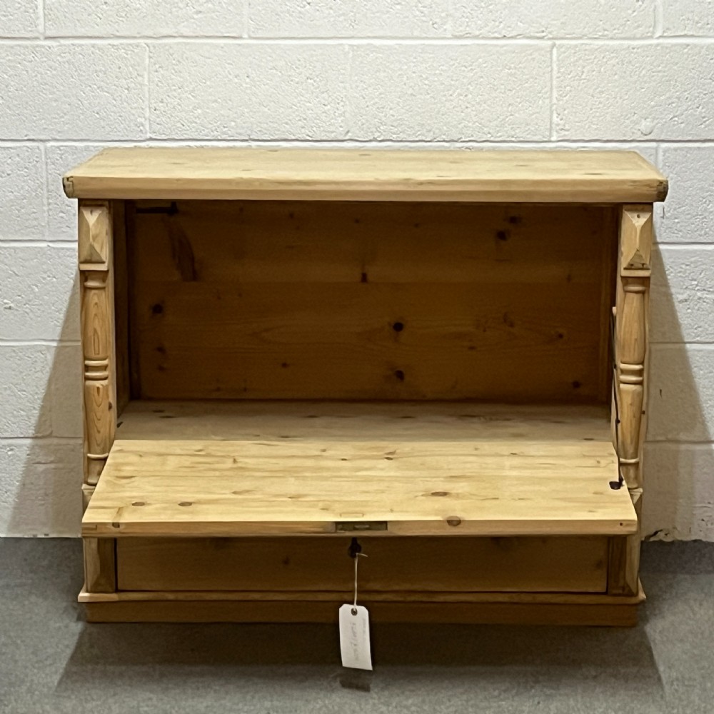 Spacious Old Pine Chest With Hinged Front Flap And Bottom Drawer View VII
