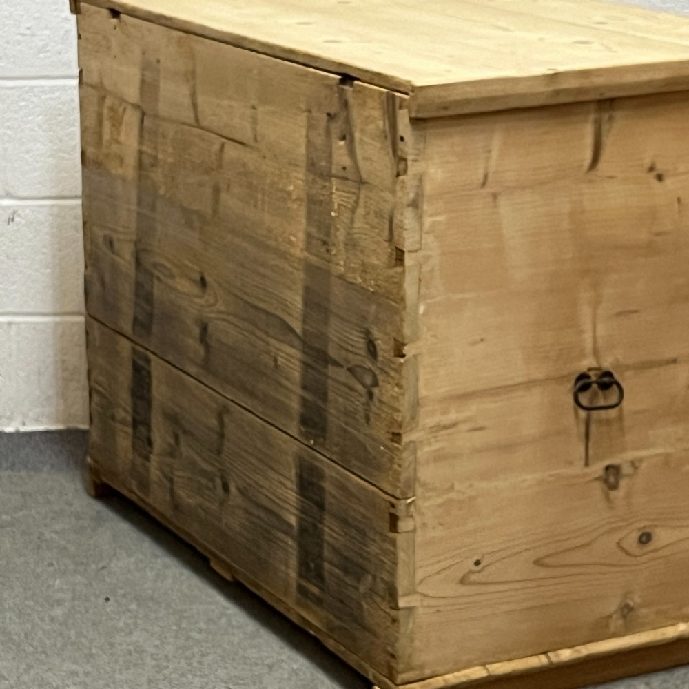 Spacious Old Pine Chest With Hinged Front Flap And Bottom Drawer View X