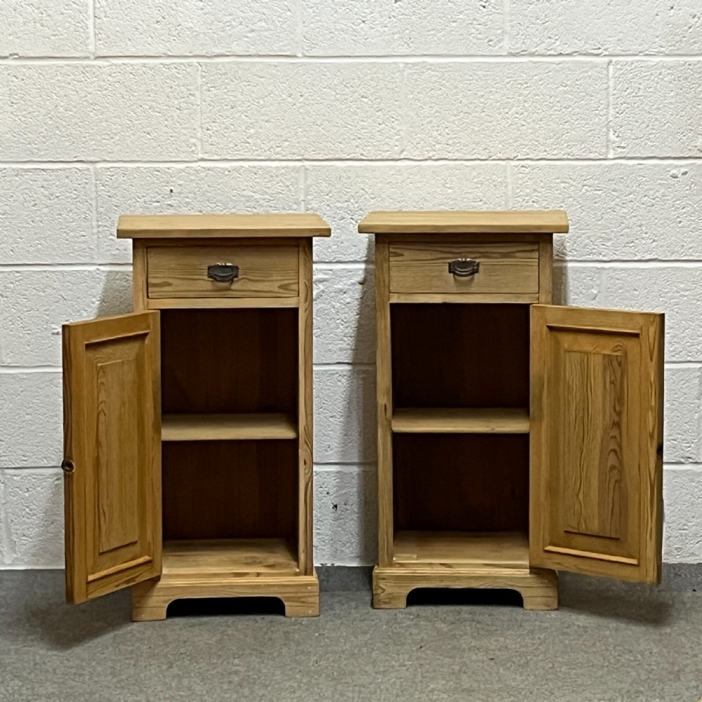 Pair Of East German Antique Pine Bedside Cupboards View II