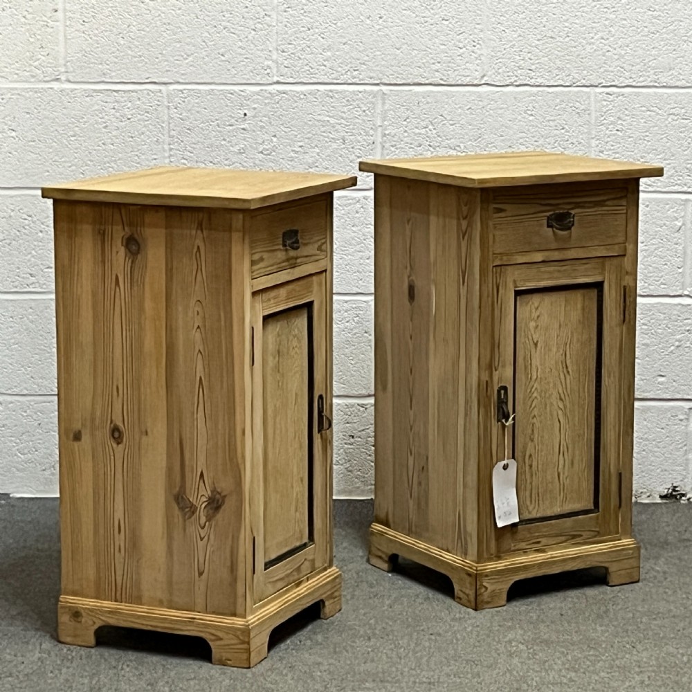 Pair Of East German Antique Pine Bedside Cupboards View III