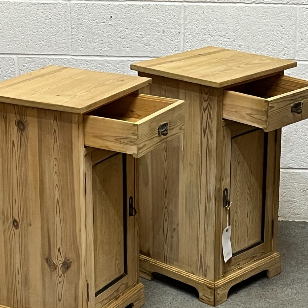 Pair Of East German Antique Pine Bedside Cupboards View V