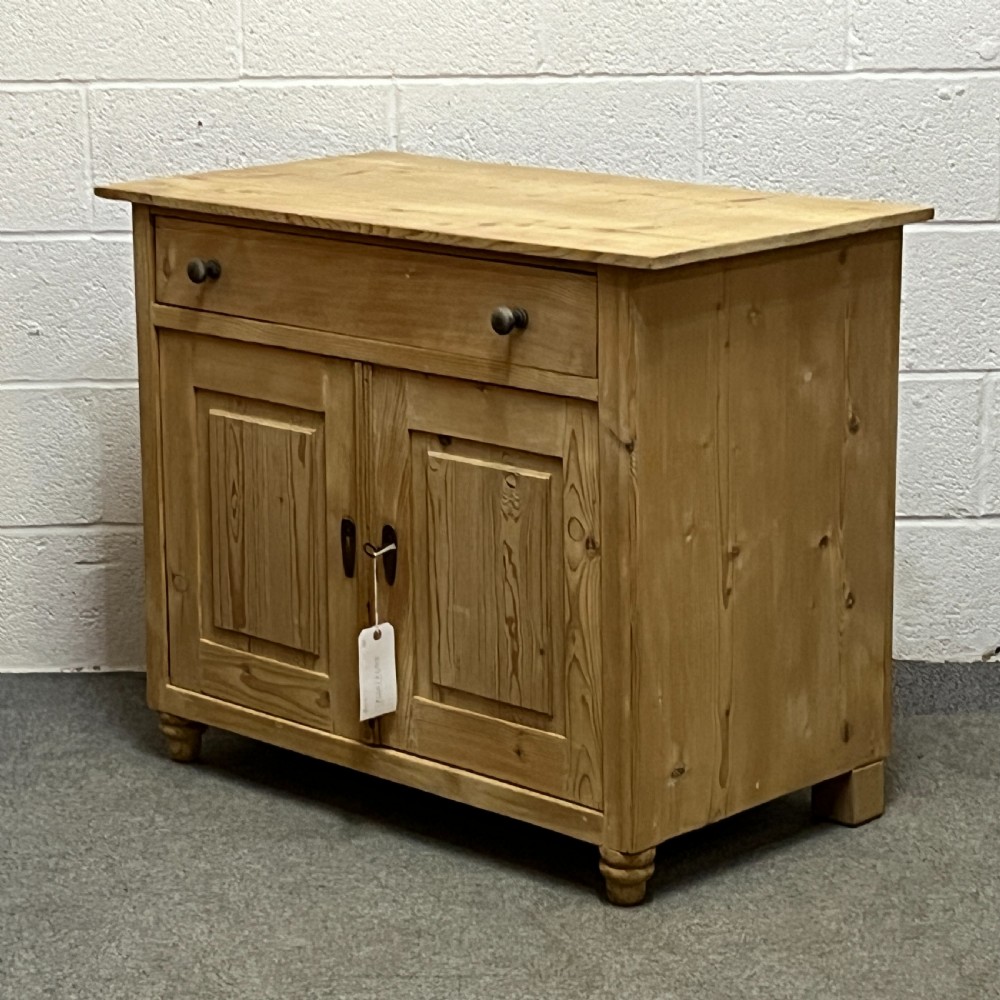 Small Antique Pine Cupboard 2 Door With Top Drawer View II