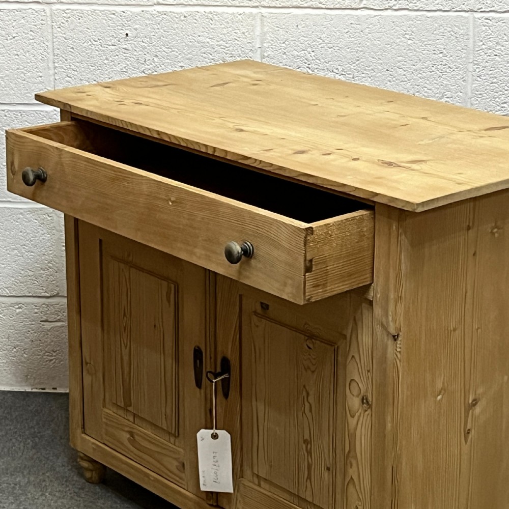 Small Antique Pine Cupboard 2 Door With Top Drawer View IV