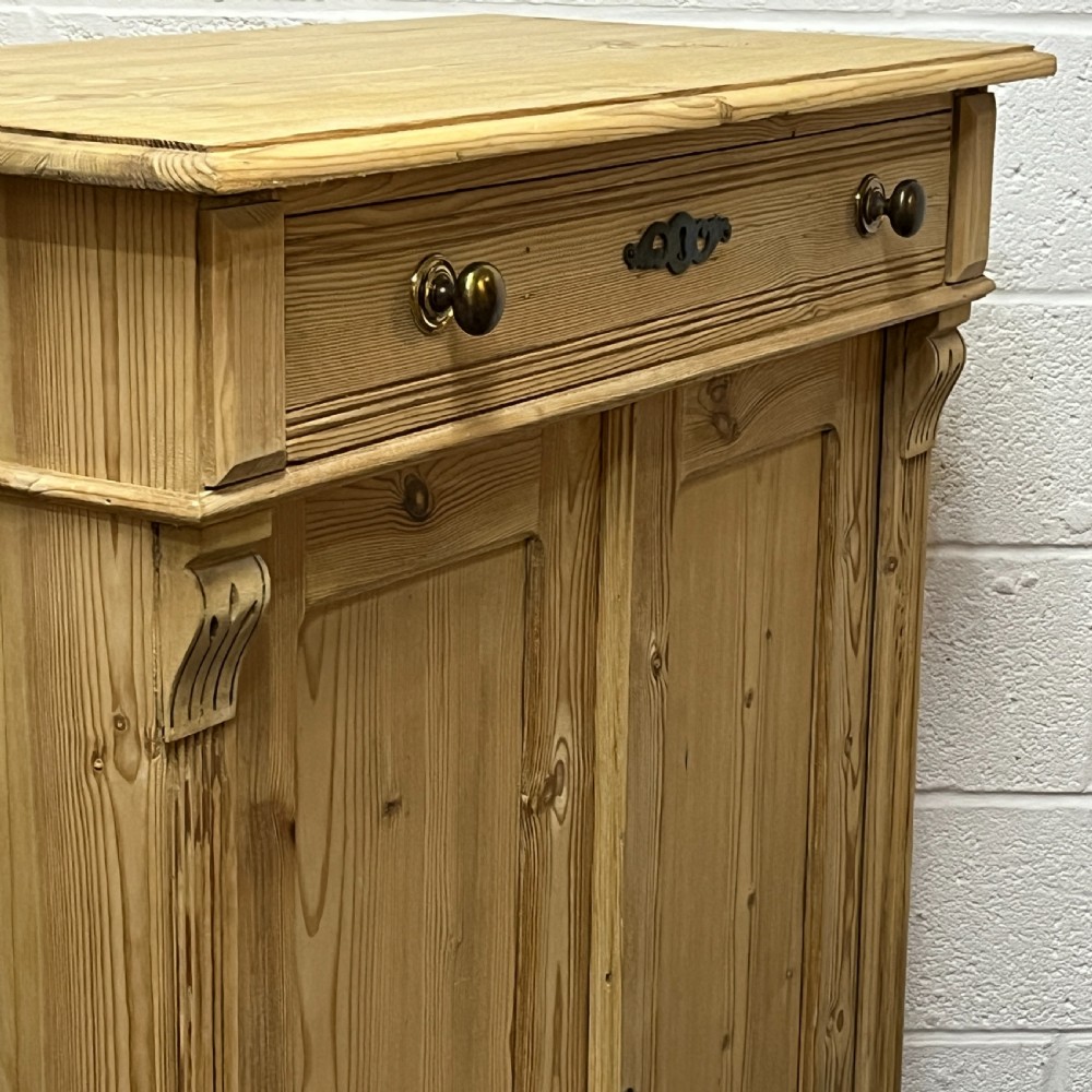 Tall Slim Antique Pine 2 Door Cupboard With Top Drawer View IV
