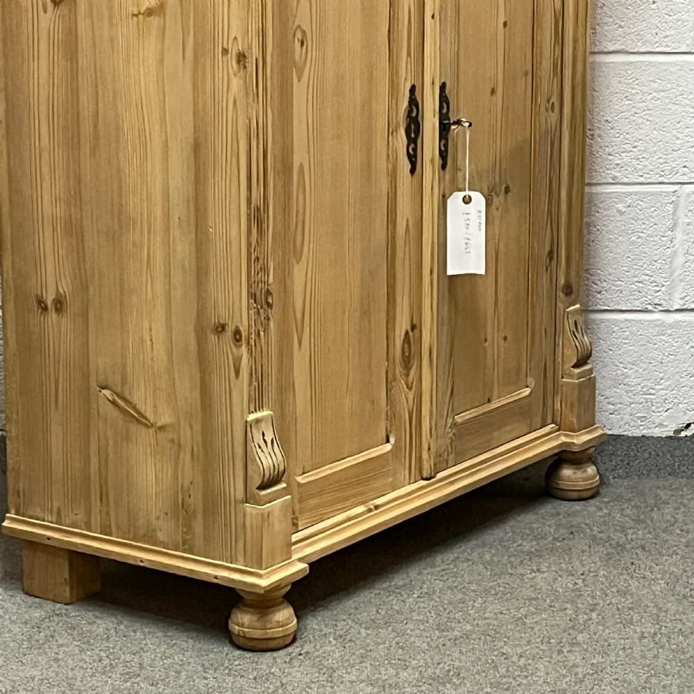 Tall Slim Antique Pine 2 Door Cupboard With Top Drawer View V