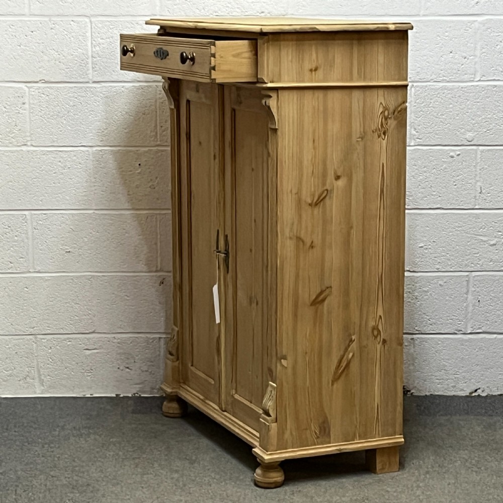Tall Slim Antique Pine 2 Door Cupboard With Top Drawer View VII