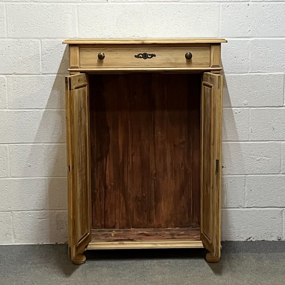 Tall Slim Antique Pine 2 Door Cupboard With Top Drawer View VIII
