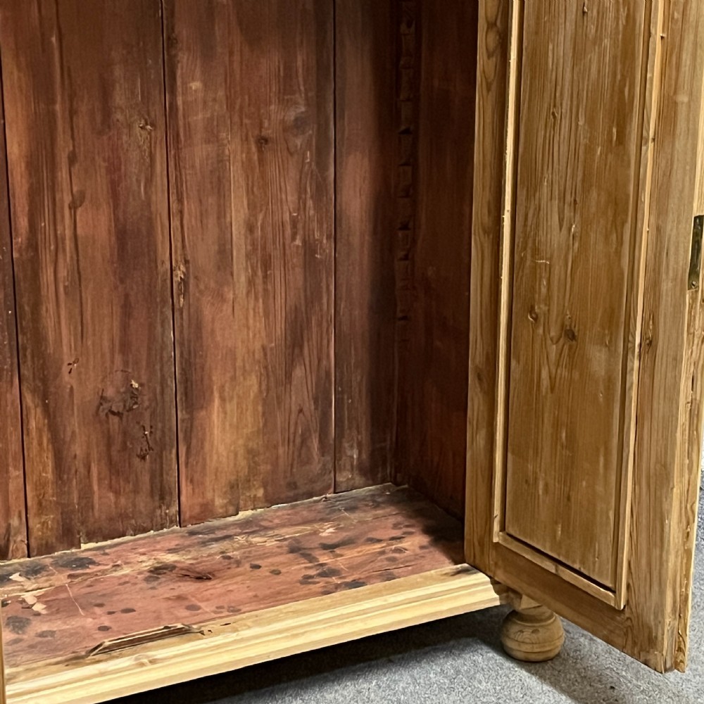 Tall Slim Antique Pine 2 Door Cupboard With Top Drawer View IX