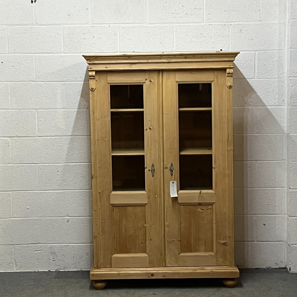 Large Glazed Antique Pine Display Cabinet