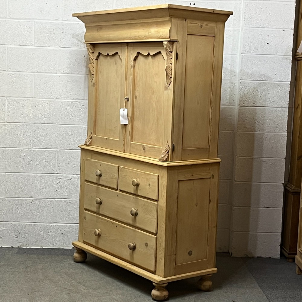 Large Old Scottish Pine Linen Press View II