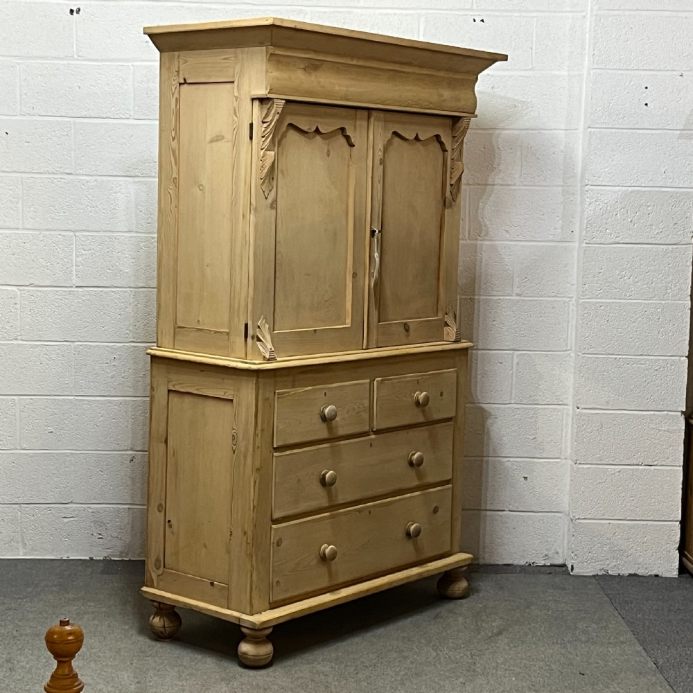 Large Old Scottish Pine Linen Press View III