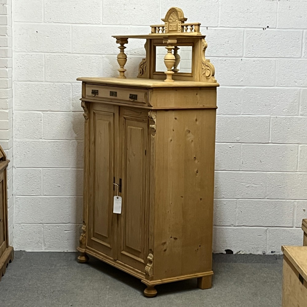 Tall Antique Pine Cupboard Mirror Top View II