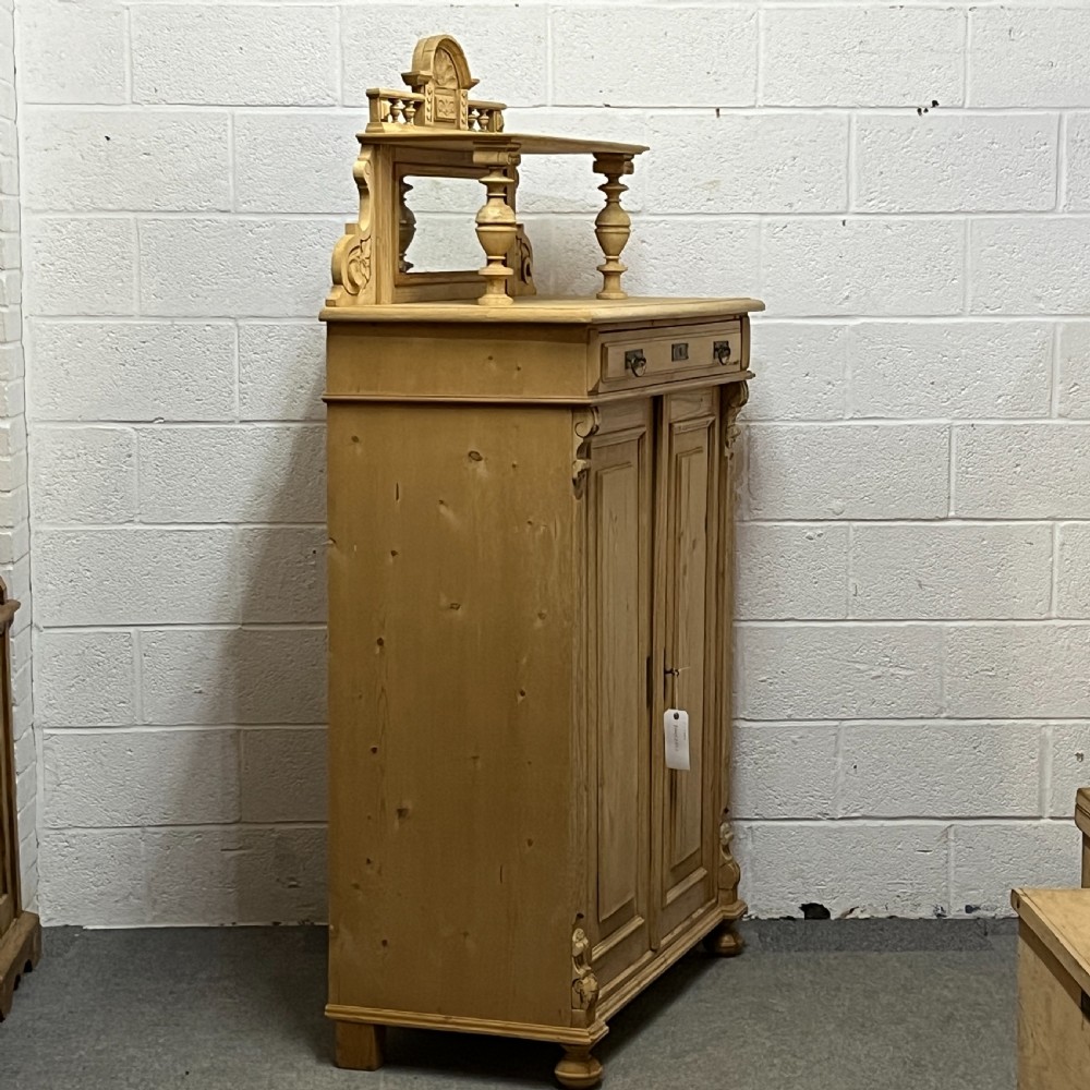 Tall Antique Pine Cupboard Mirror Top View III