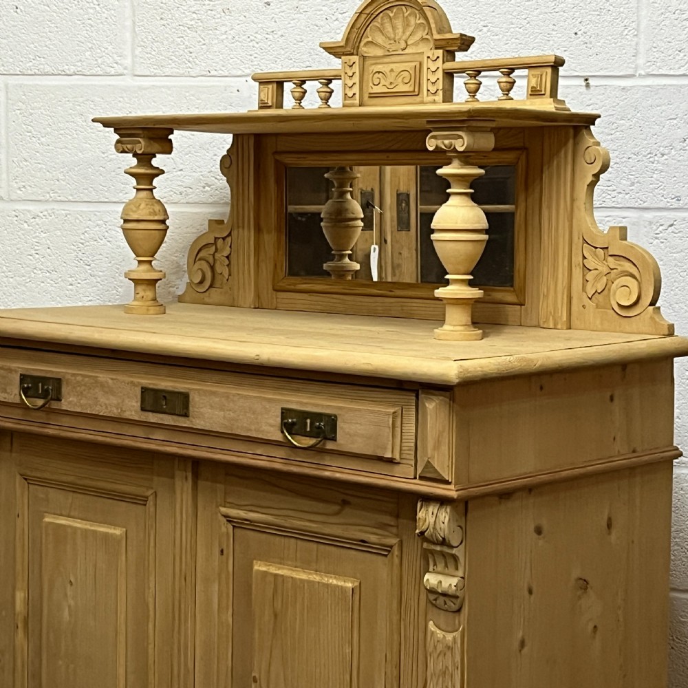 Tall Antique Pine Cupboard Mirror Top View IV