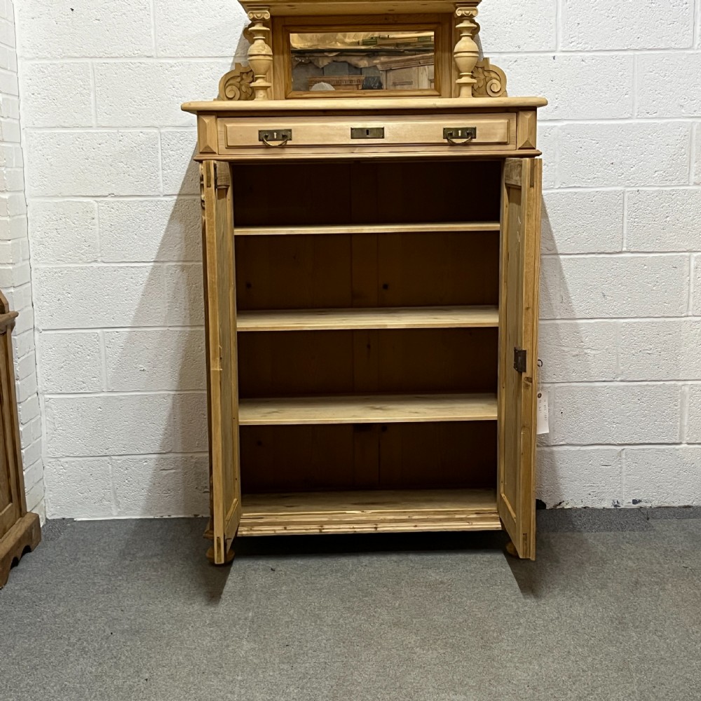 Tall Antique Pine Cupboard Mirror Top View VIII