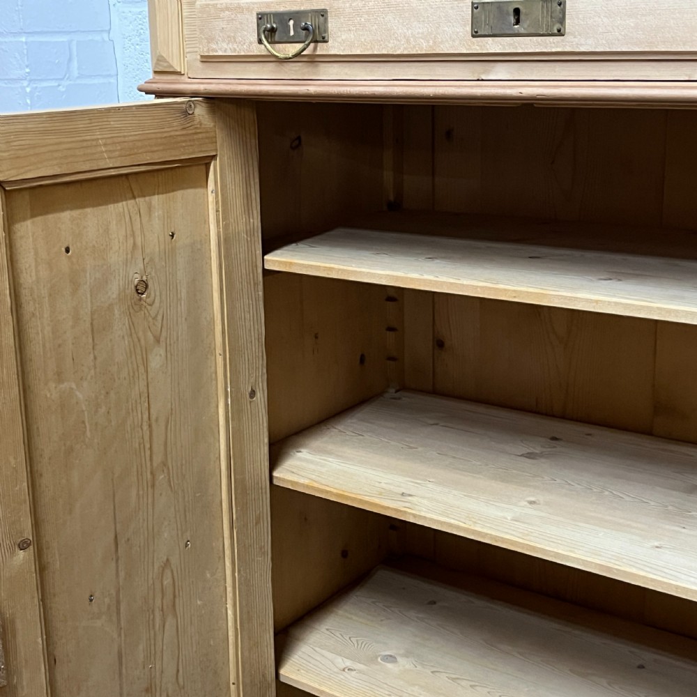 Tall Antique Pine Cupboard Mirror Top View IX
