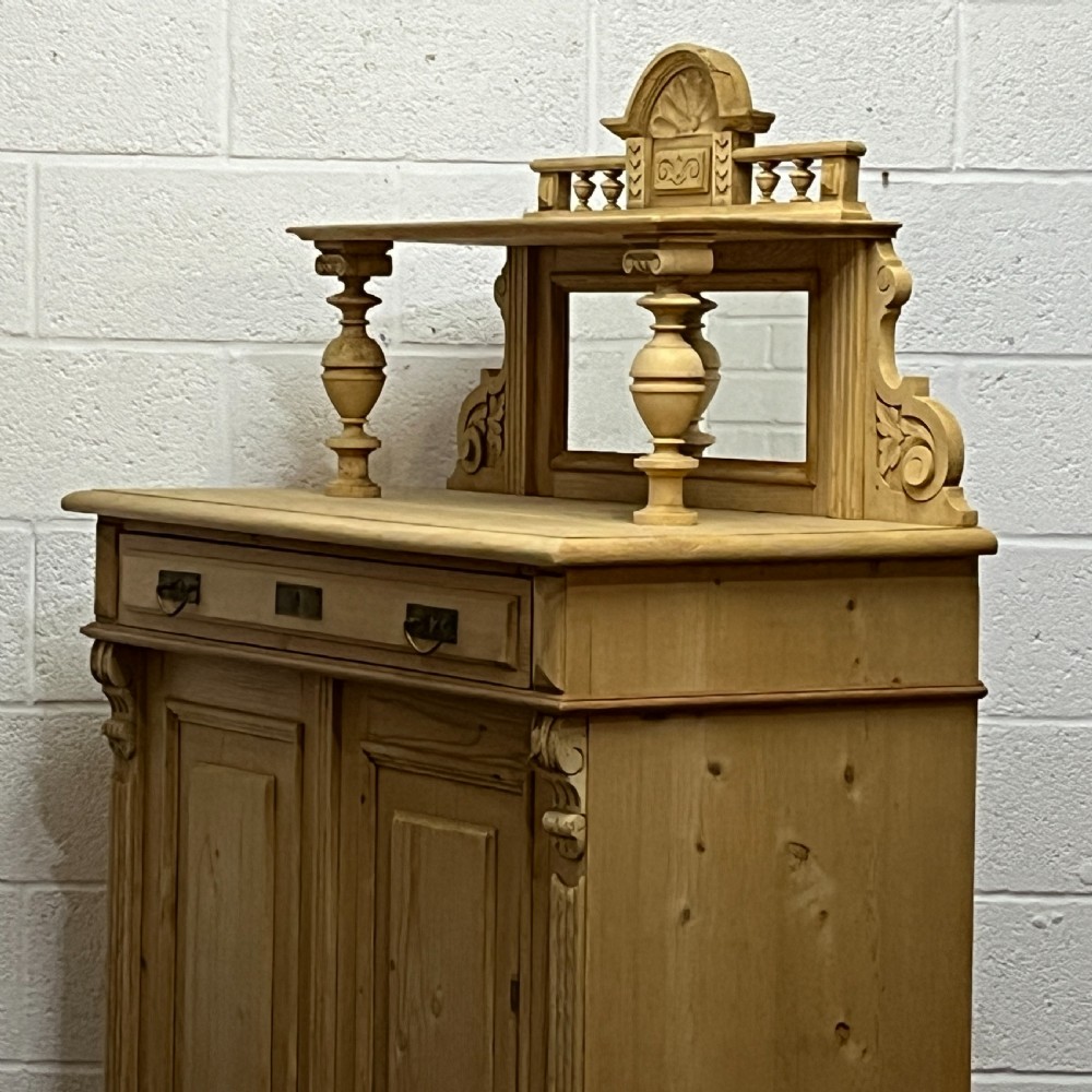 Tall Antique Pine Cupboard Mirror Top View X