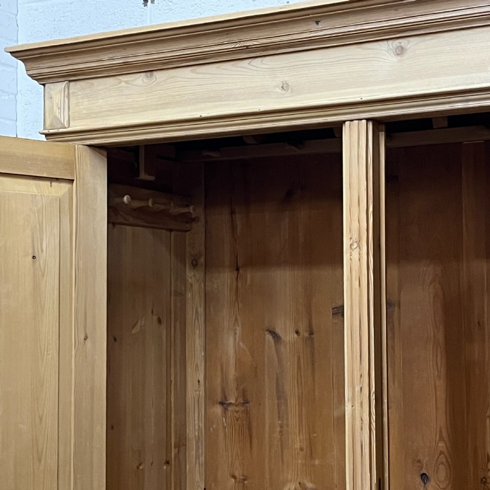 Large Antique Pine Double Wardrobe With Bottom Drawers (Dismantles) View X