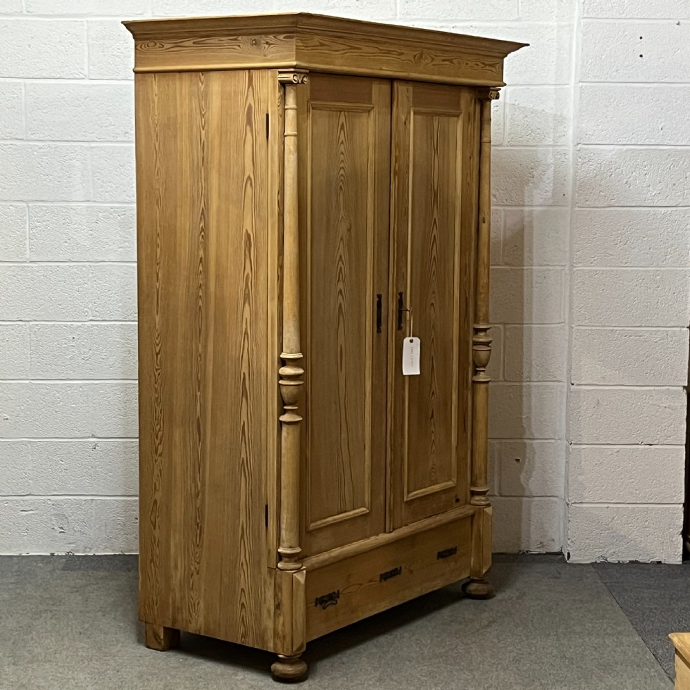 Small Antique Pine Double Wardrobe With Bottom Drawer View II