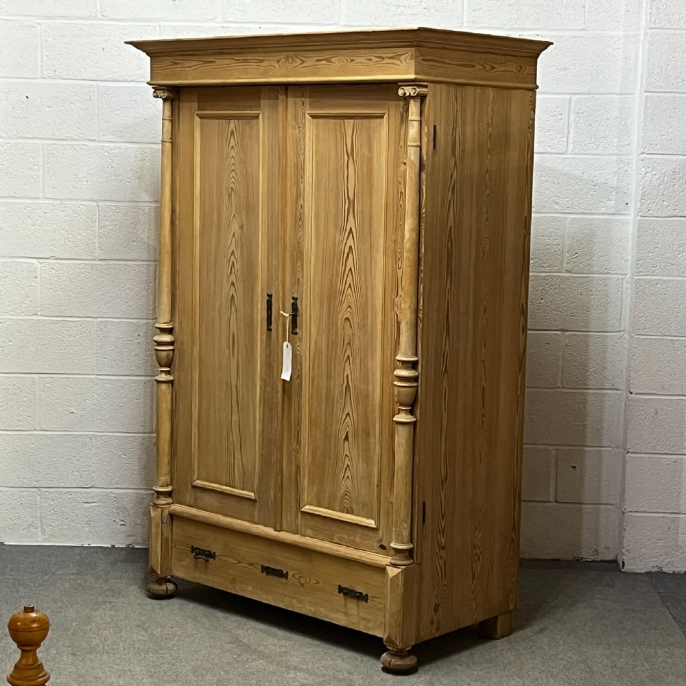 Small Antique Pine Double Wardrobe With Bottom Drawer View III