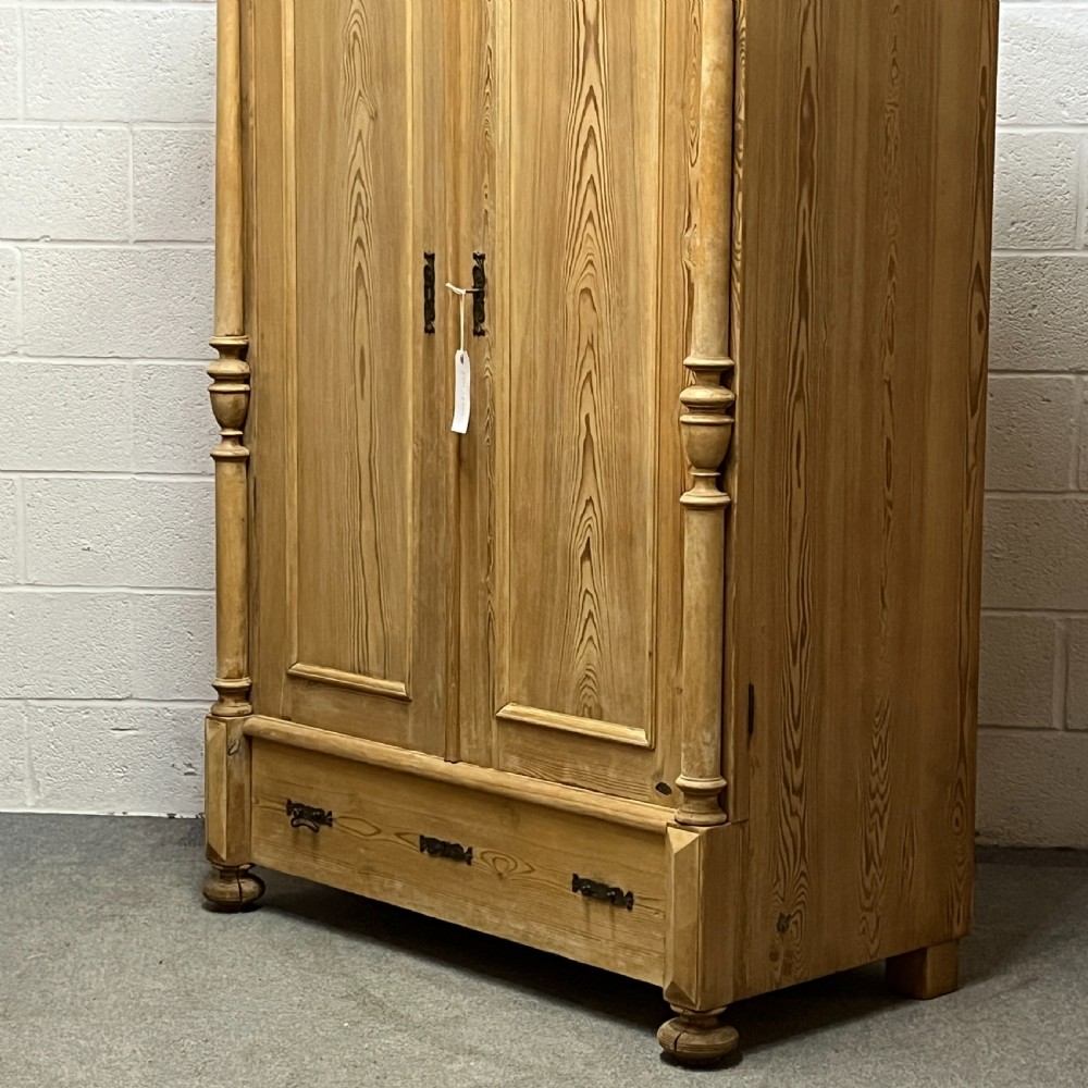 Small Antique Pine Double Wardrobe With Bottom Drawer View V
