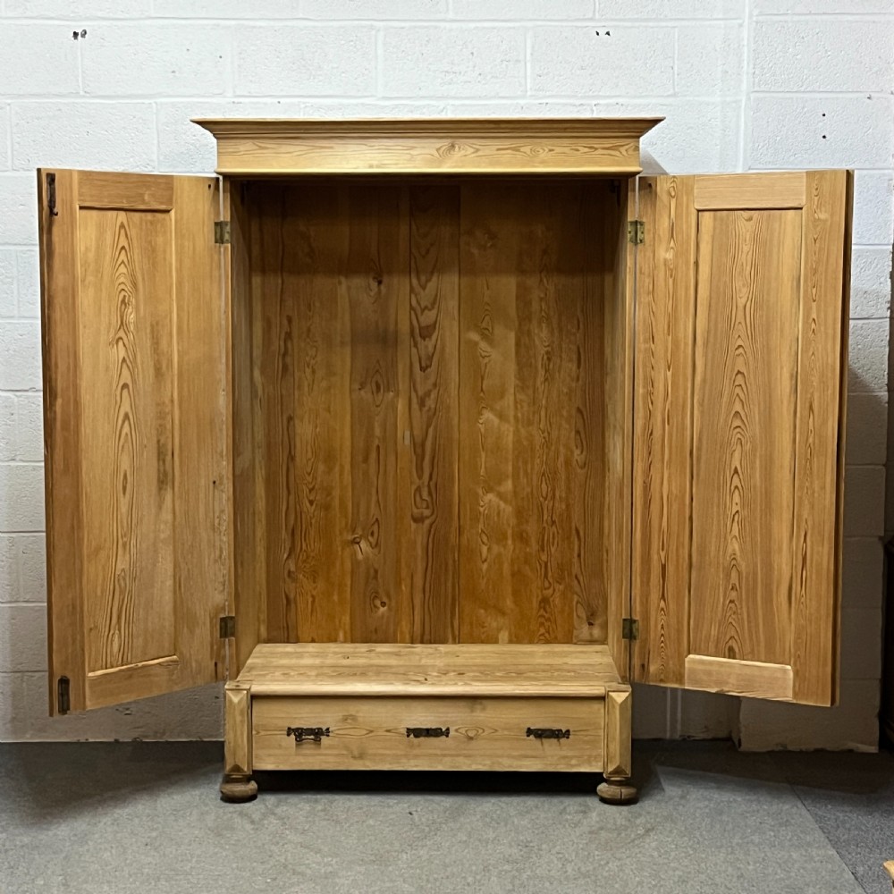 Small Antique Pine Double Wardrobe With Bottom Drawer View VI