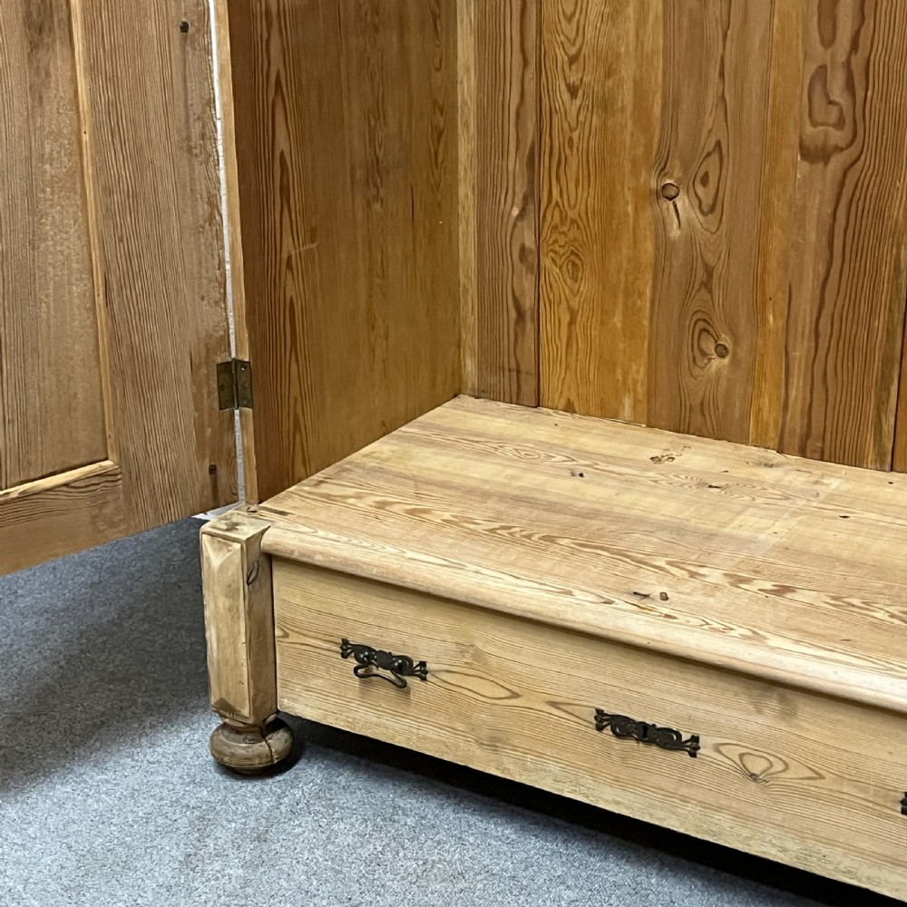 Small Antique Pine Double Wardrobe With Bottom Drawer View VII