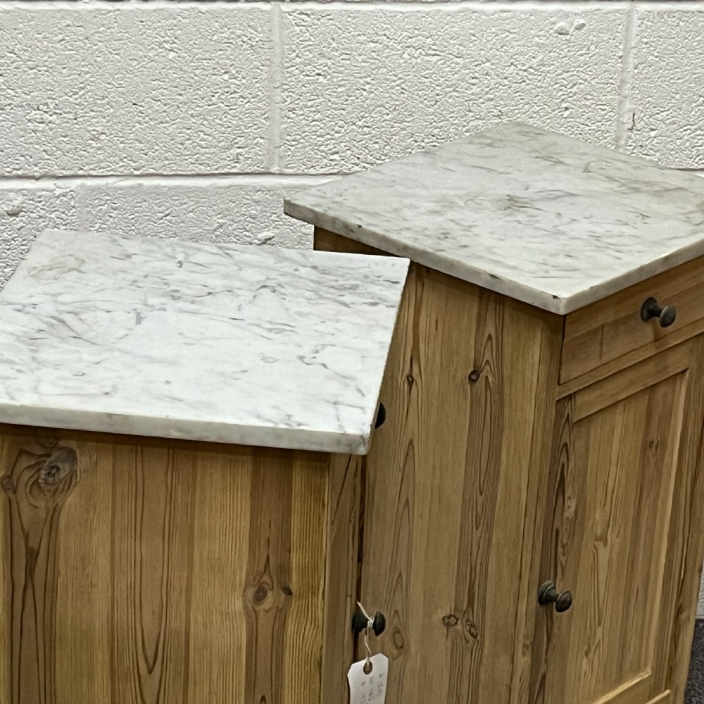 Pair Of Marble Top Antique Pine Bedside Cupboards View IV