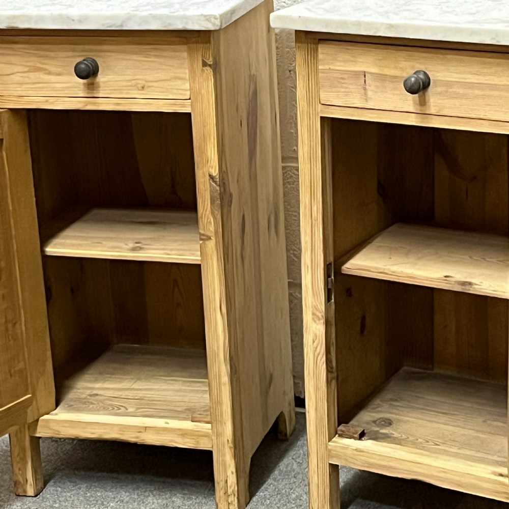Pair Of Marble Top Antique Pine Bedside Cupboards View VII